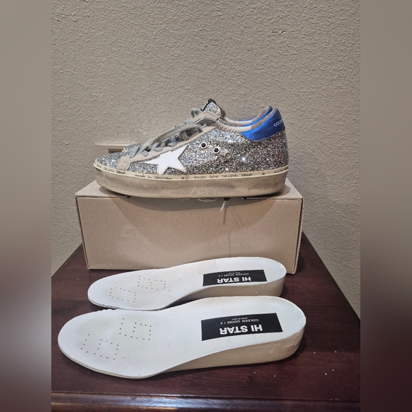 Gokden Goose Hi Star Glitter Sneakers with Blue Accents Size 38 - Picture 7 of 7